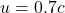u = 0.7c
