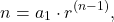 \[\a_n = a_1 \cdot r^{(n-1)},\]