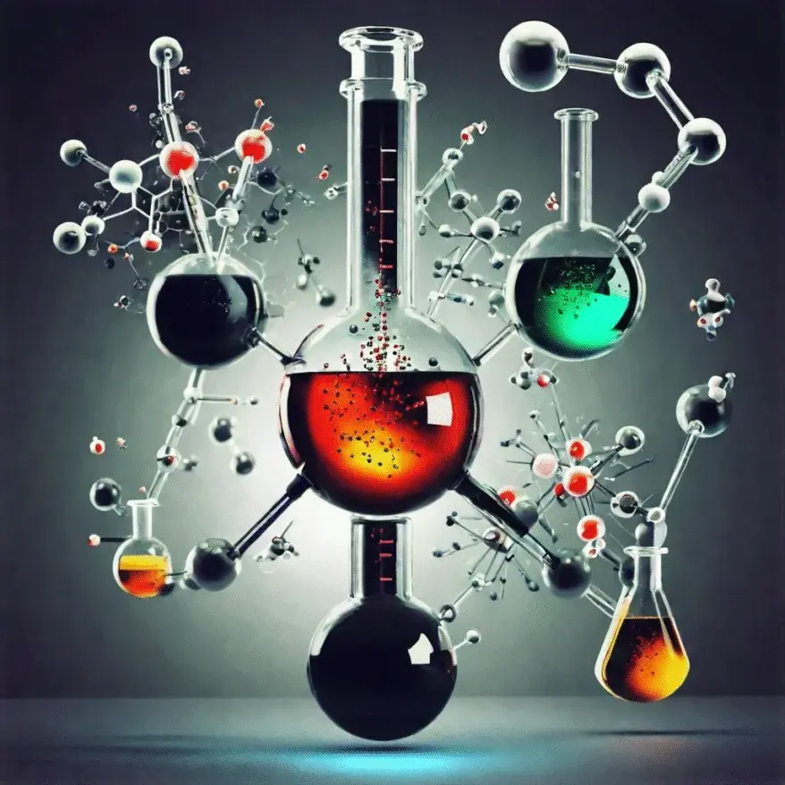 A picture of a laboratory with a beaker full of liquids.