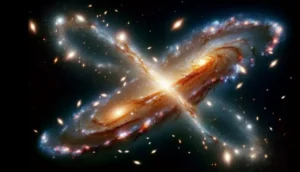 An image of two galaxies in space.