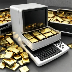 A computer with gold bars in it.
