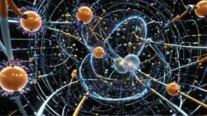 quantum technology - A 3d image of a network of atoms and electrons in the Race for Quantum Technology.