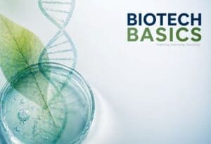 Introduction to biotechnology concept with DNA helix, lab research, and interdisciplinary science elements