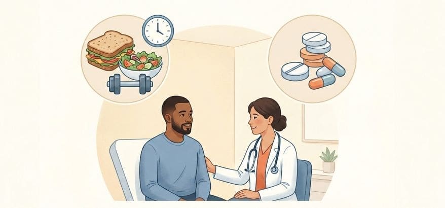 Healthcare consultation showing lifestyle changes and medication in the APOB test cost quest for heart disease prevention