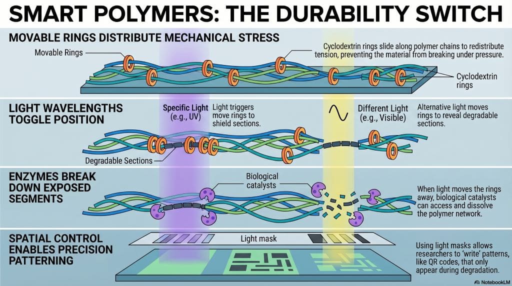 Light-Programmable Polymers Reconciling Durability and Degradability