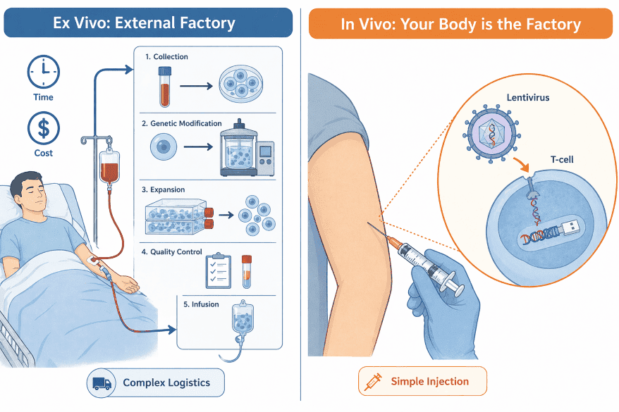 The CAR-T REVOLUTION: Ex Vivo vs. In Vivo.