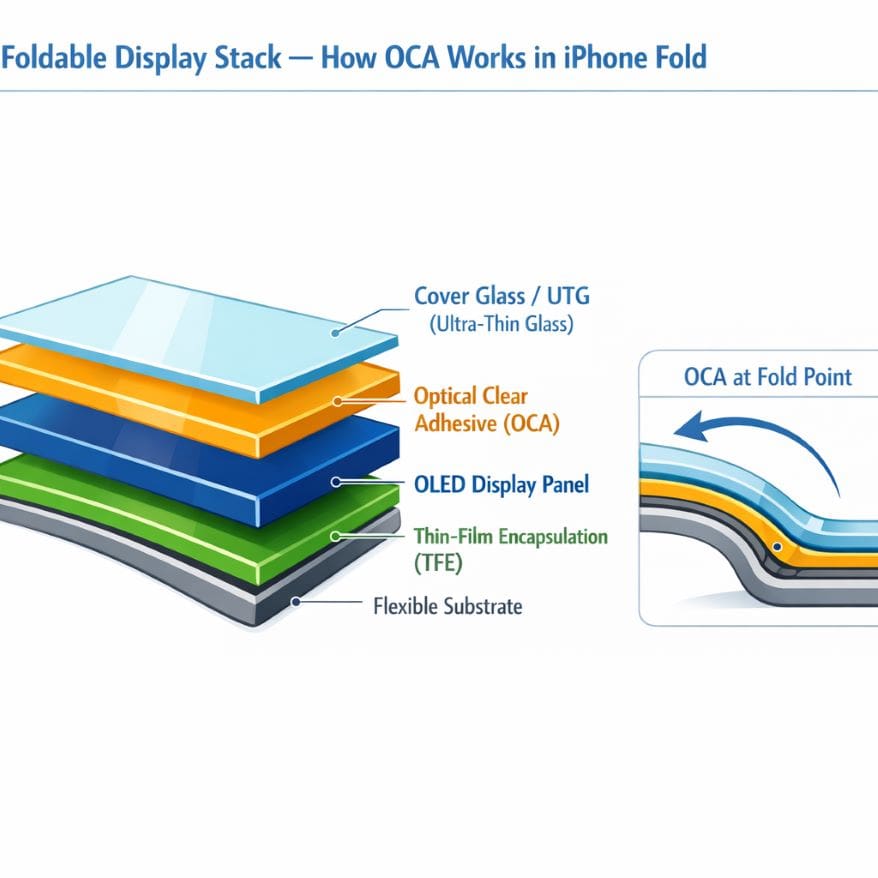 Optical adhesive in iPhone fold