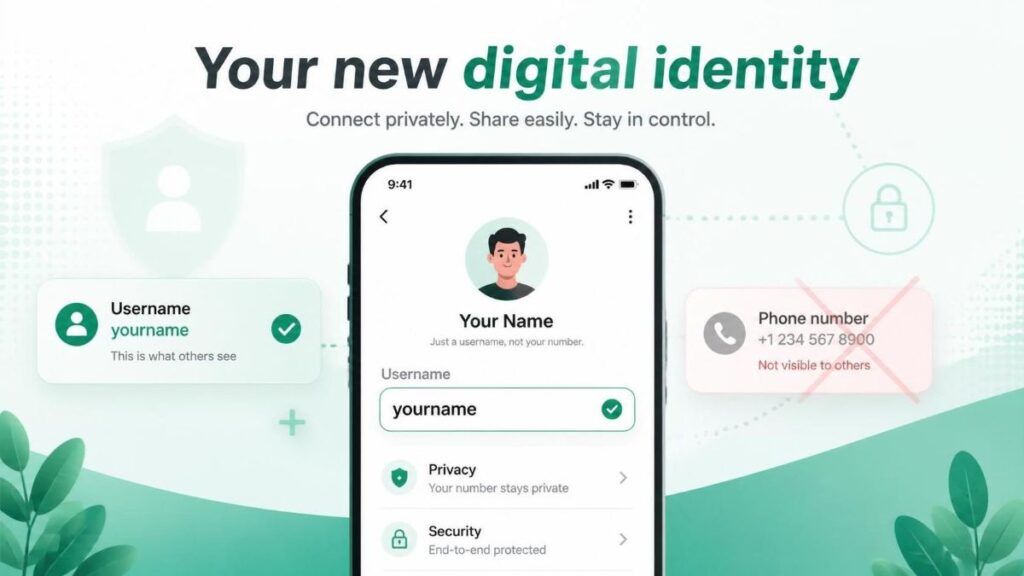 WhatsApp feature image showing a unique username instead of sharing your phone number