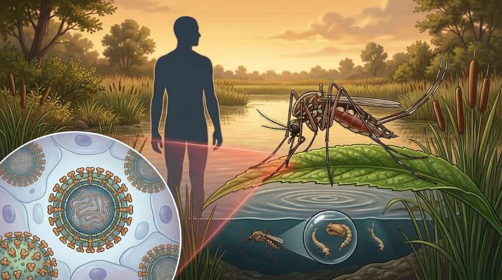 West Nile virus mosquito on human skin